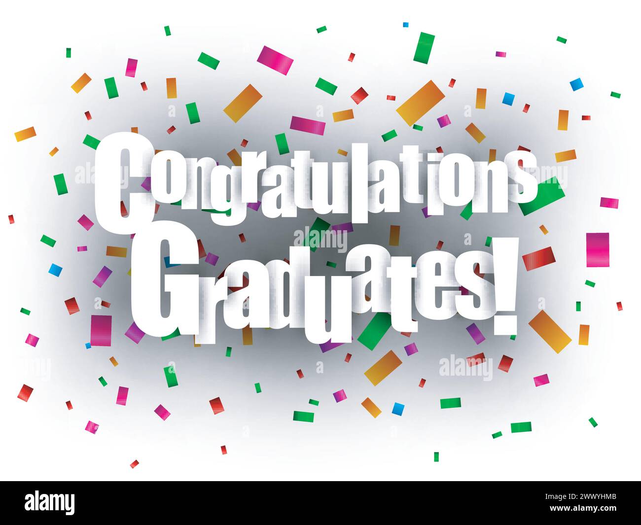 Congratulations Graduates Text With Confetti, Vector Illustration Stock Vector