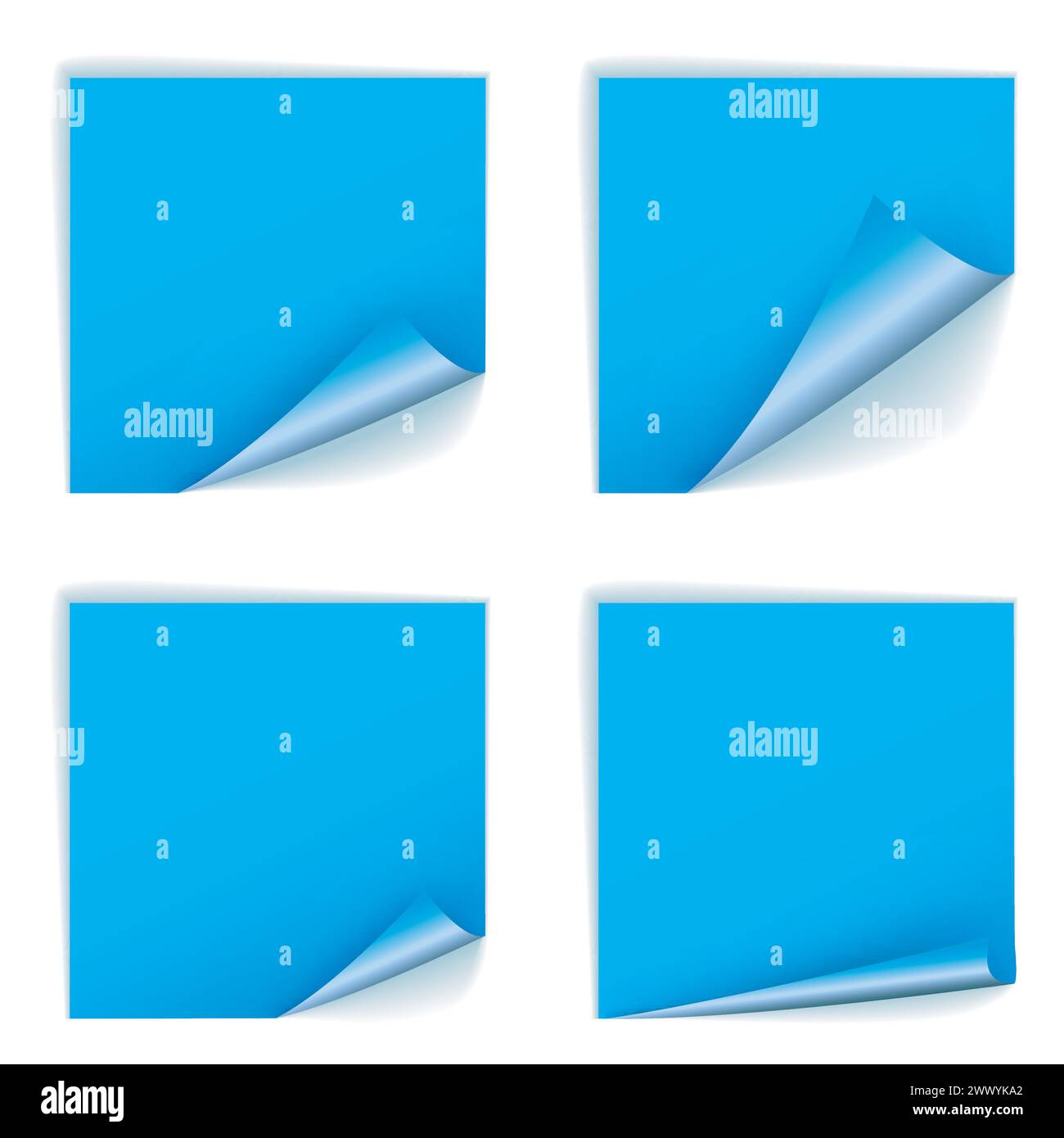 Blank Blue Square Stickers With Curl Sets, Vector Illustration Stock ...