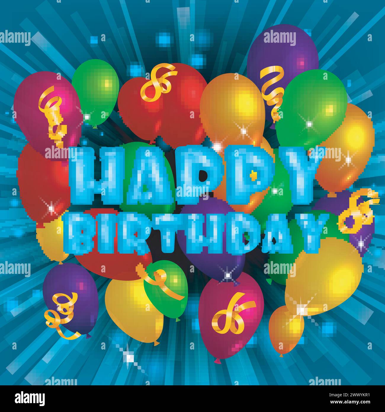 Happy Birthday Greeting Card with Balloons and Confetti, Vector ...