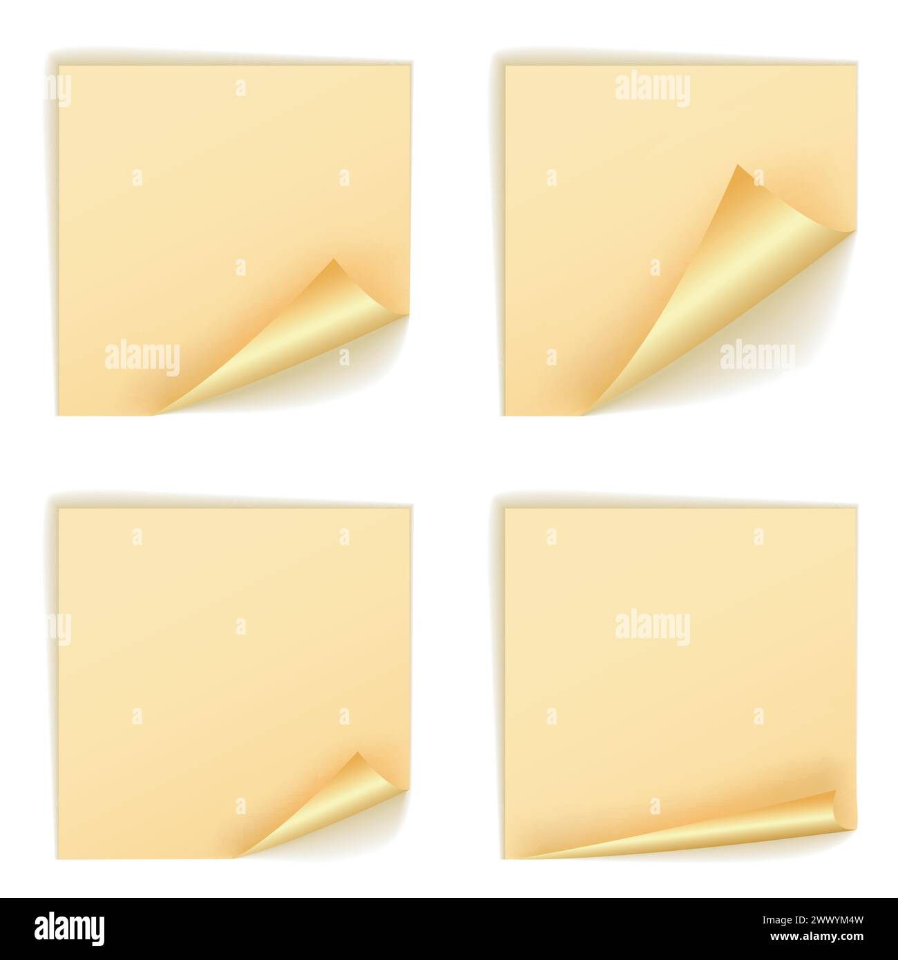 Blank Cream Square Stickers With Curl Sets, Vector Illustration Stock Vector