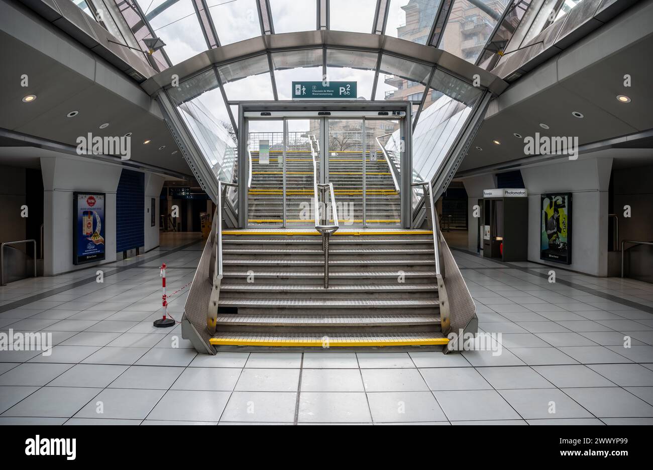 Brussels, Belgium, March 15, 2024 - Stairs at the waiting hall of the Brussels Luxembourg station Stock Photo