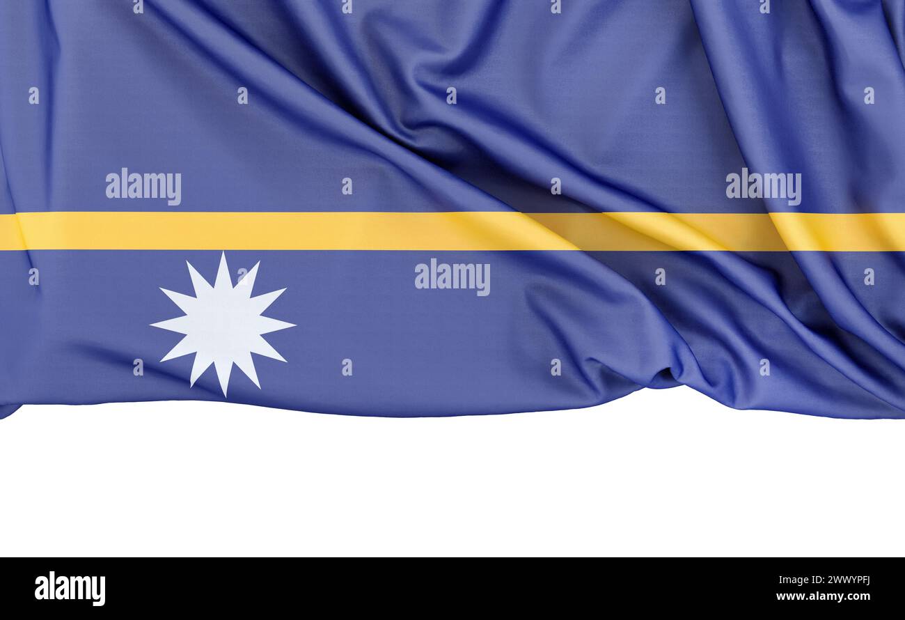 Flag of Nauru isolated on white background with copy space below. 3D rendering Stock Photo