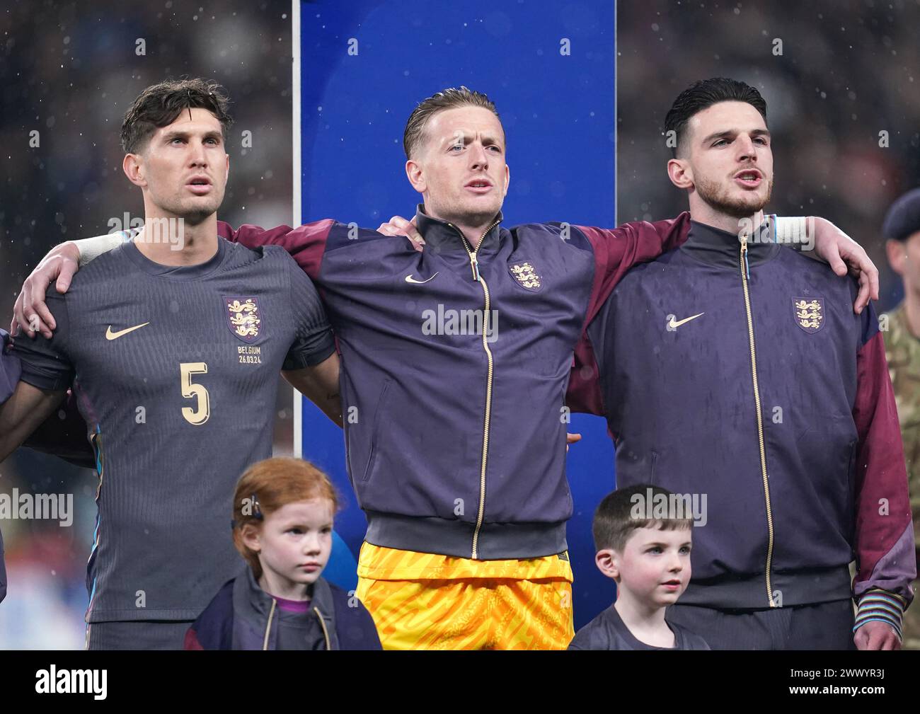 Jordan Rice Declan England's John Stones, goalkeeper Jordan Pickford and Declan Rice sing ...