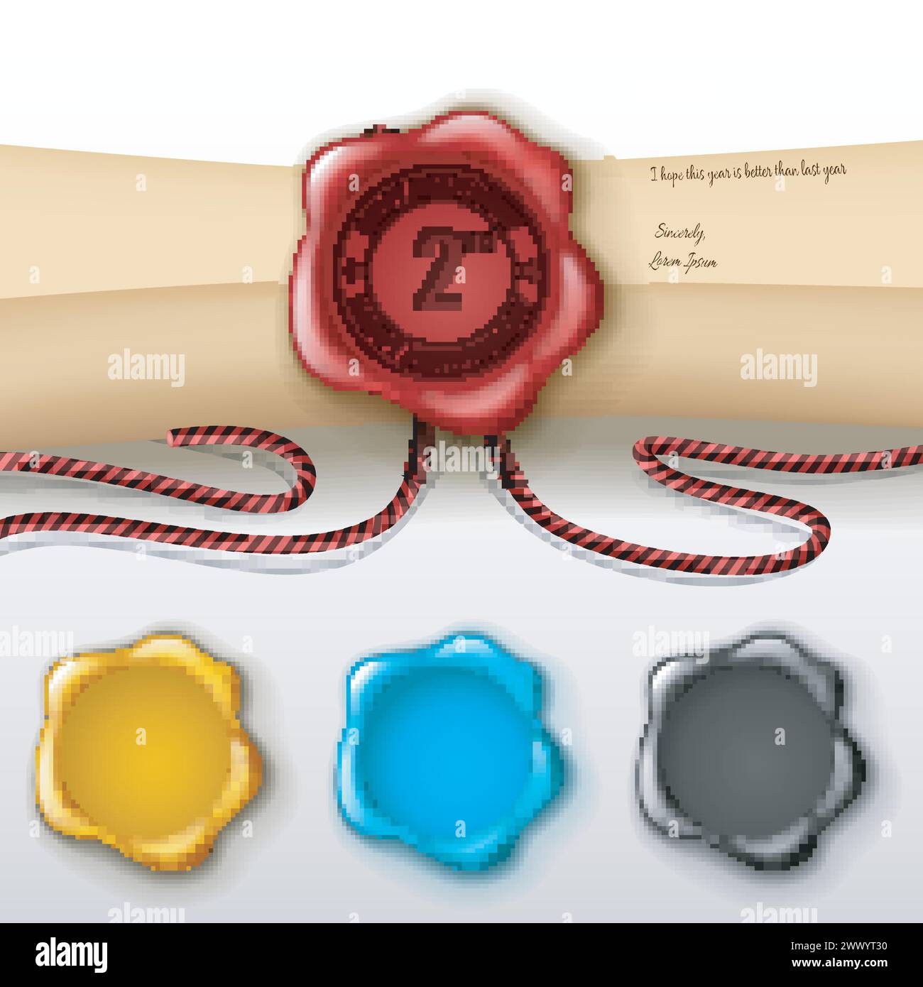 2nd Anniversary Greeting card with Other Color Wax Seal, Vector