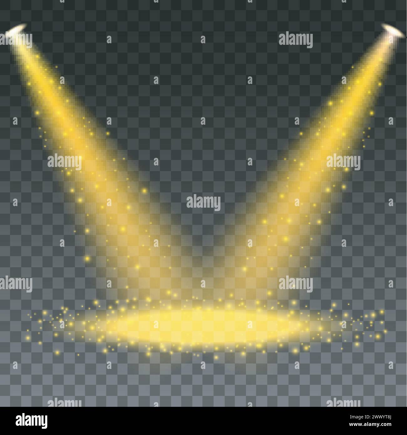 Golden Spotlights Shining On Transparent Background, Vector ...
