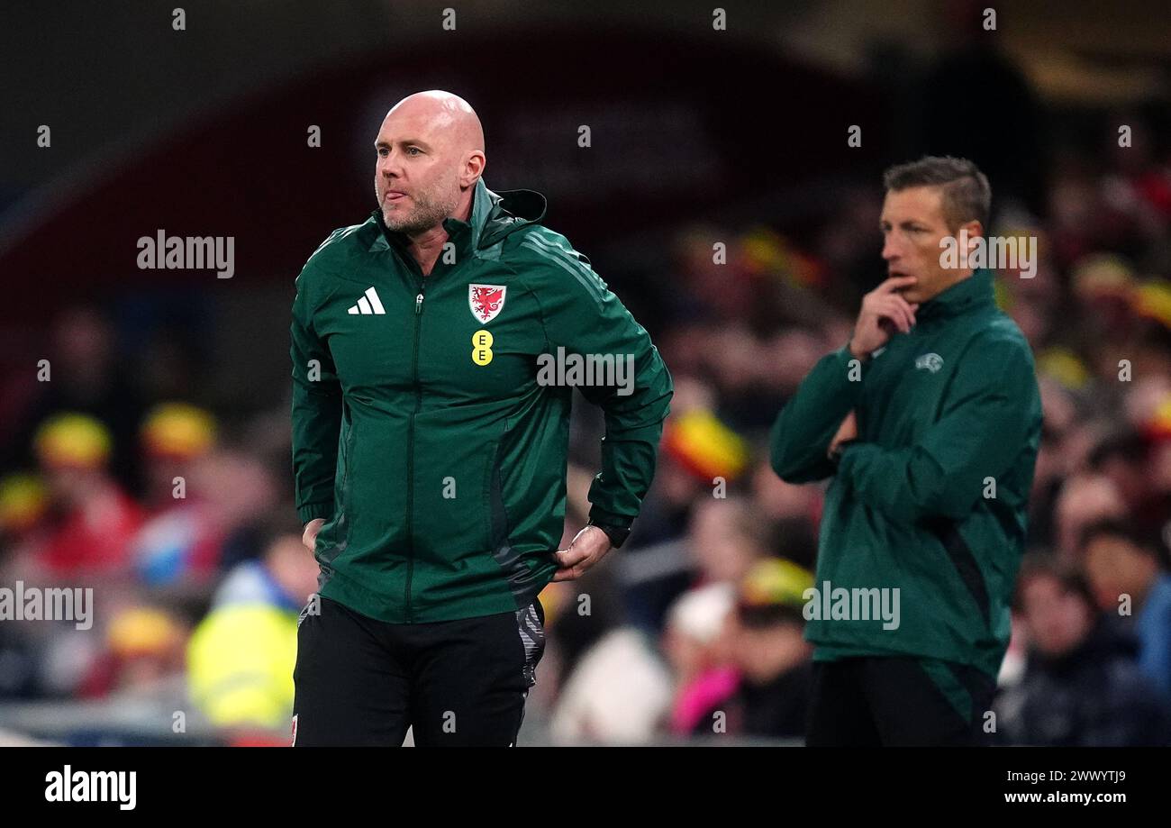 Wales manager Rob Page during the UEFA Euro 2024 Qualifying play-off final at the Cardiff City Stadium, Wales. Picture date: Tuesday March 26, 2024. Stock Photo