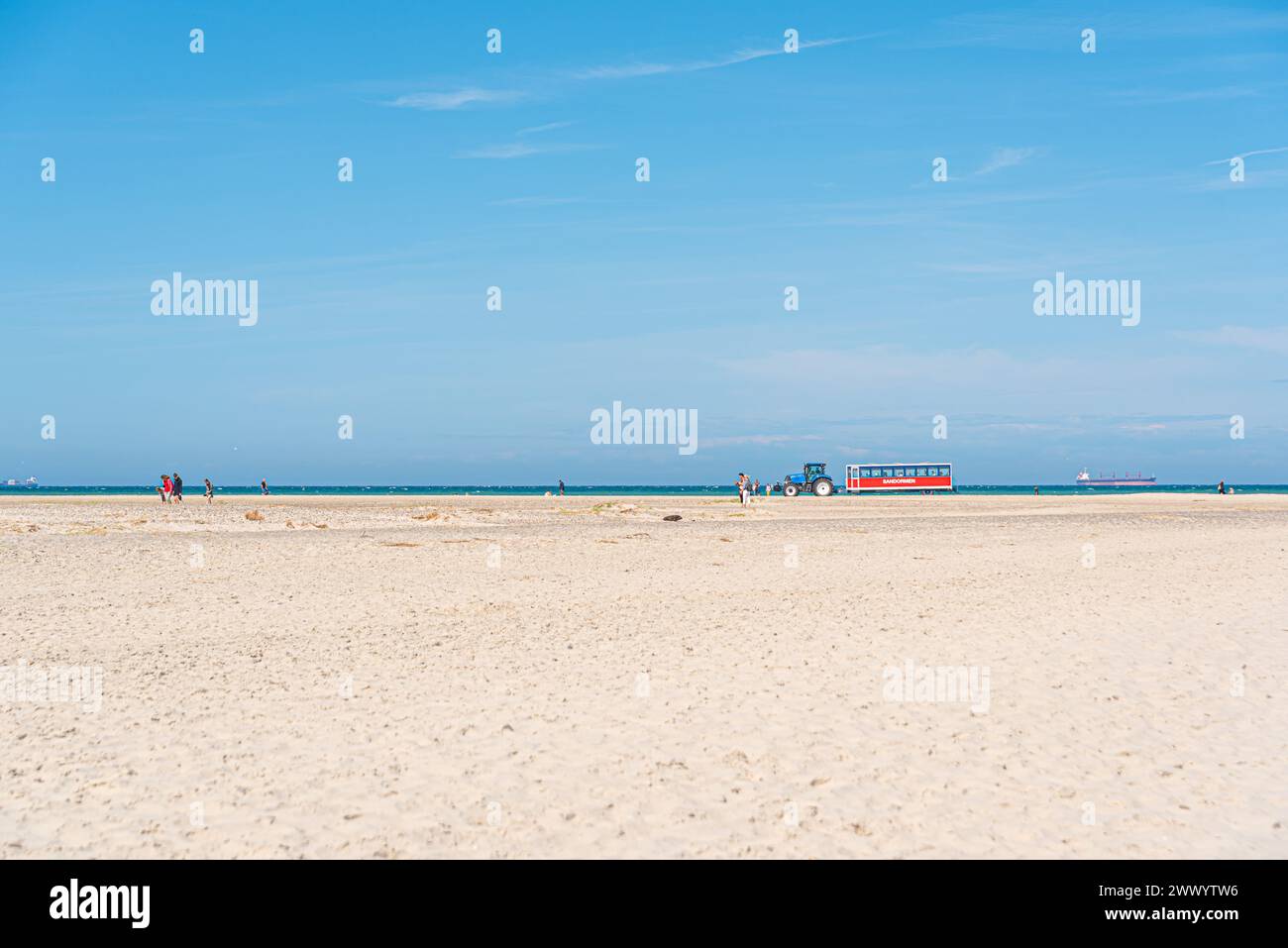 Skagen, Denmark - July 10 2019: Sandormen, meaning Sand Worm, transports tourists out to Grenen. Stock Photo