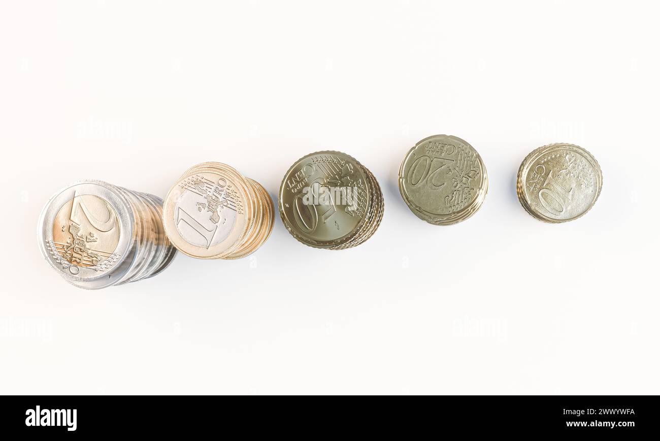 Euro coins isolated on white background 3d illustration Stock Photo - Alamy