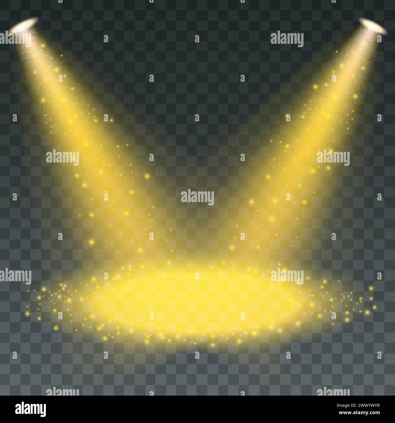 Golden Spotlights Shining On Transparent Background, Vector ...
