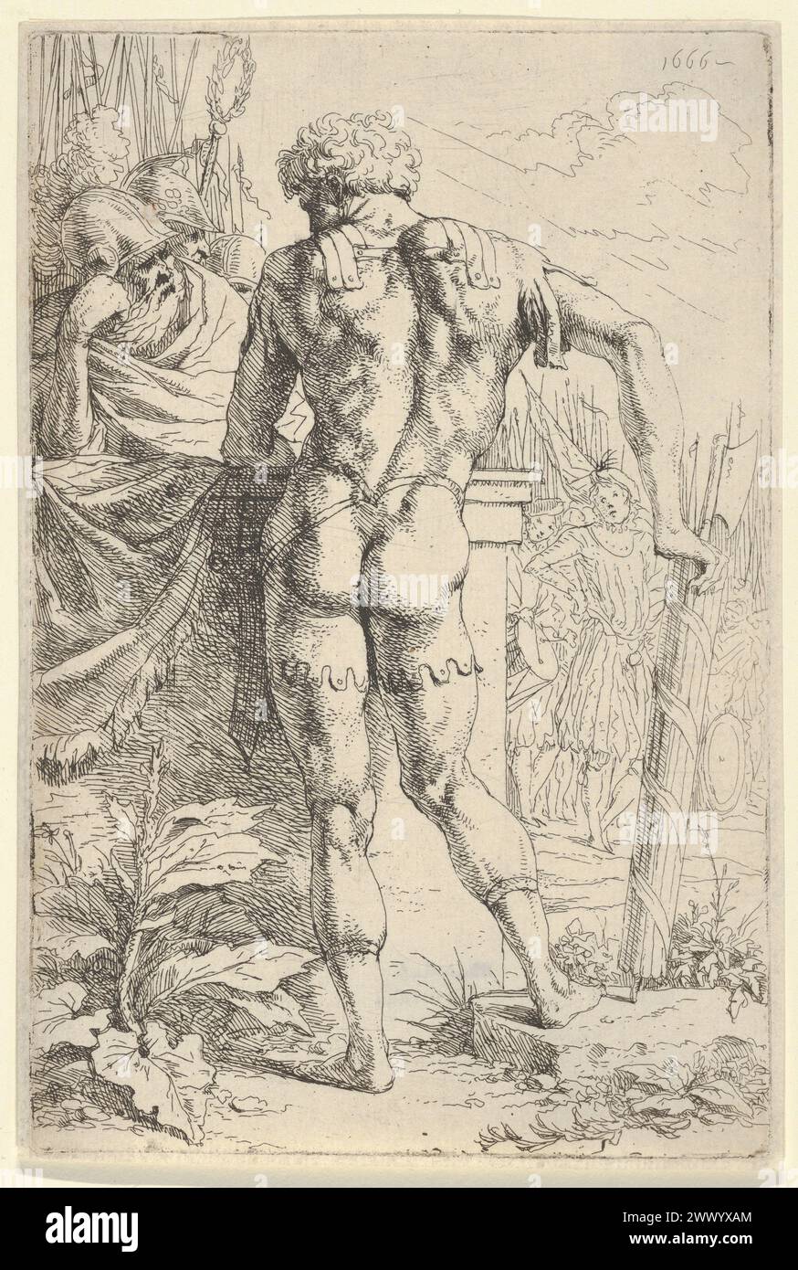 Title: A Roman Warrior with Fasces  Artist: Leendert van der Cooghen (Dutch, Haarlem ca. 1610–1681 Haarlem)  Date: 1666  Medium: Etching Stock Photo