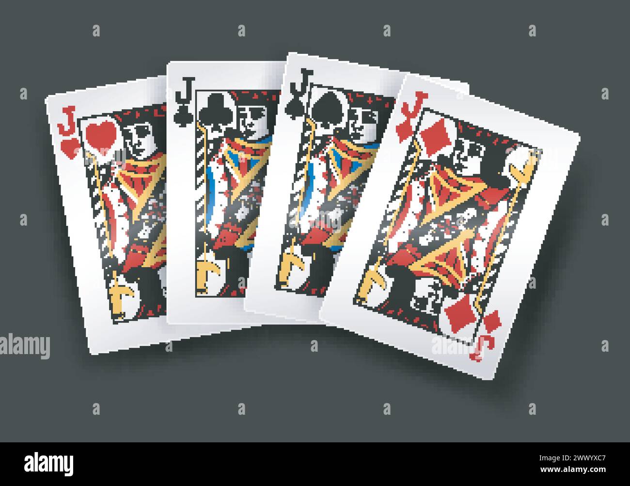 4 Of A Kind Jacks Poker Playing Card, Vector Illustration Stock Vector