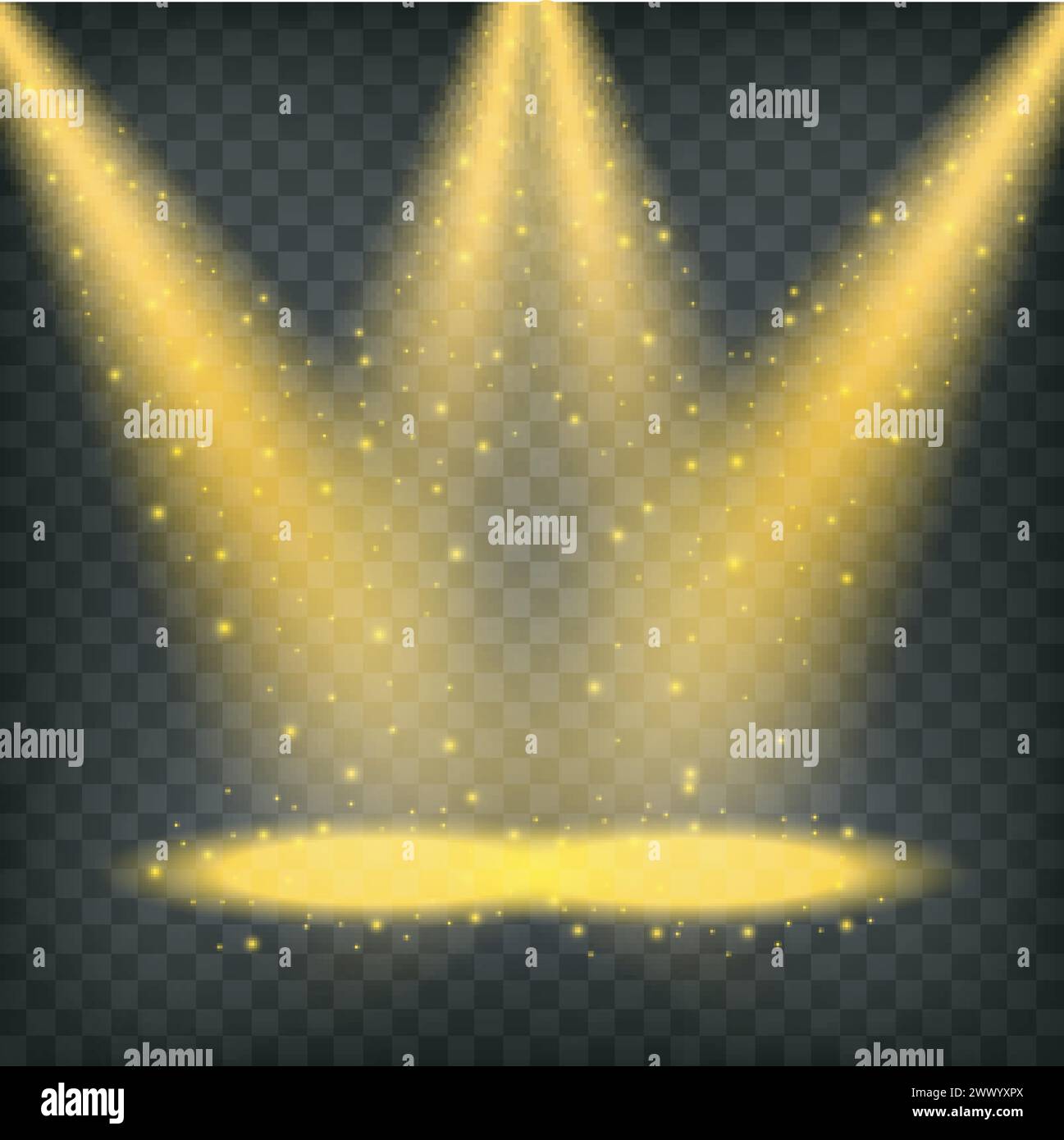 Golden Spotlights Shining On Transparent Background, Vector ...