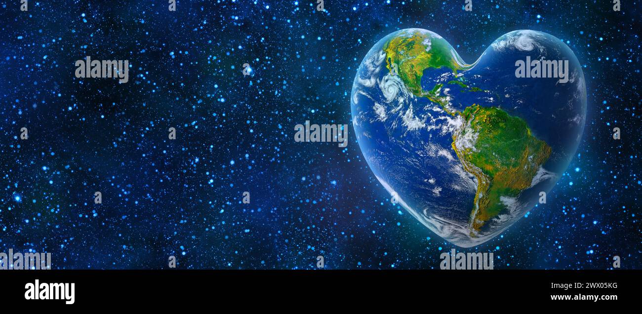Earth in the shape of a heart, ecology and environment concept  -  elements of this image furnished by NASA, Banner with Copy Space Stock Photo