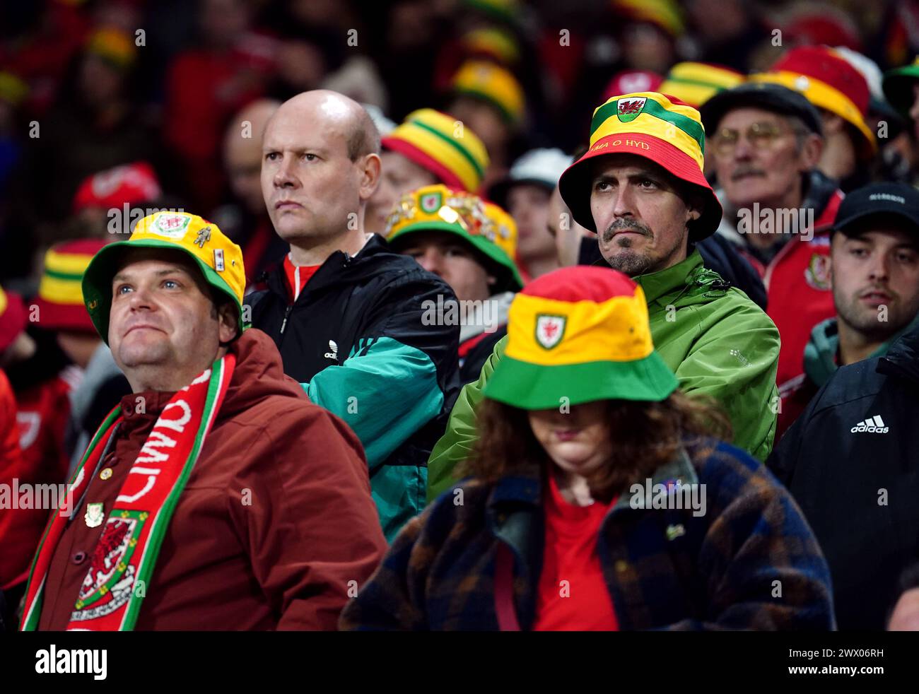 Wales fans during the UEFA Euro 2024 Qualifying play-off final at the Cardiff City Stadium, Wales. Picture date: Tuesday March 26, 2024. Stock Photo