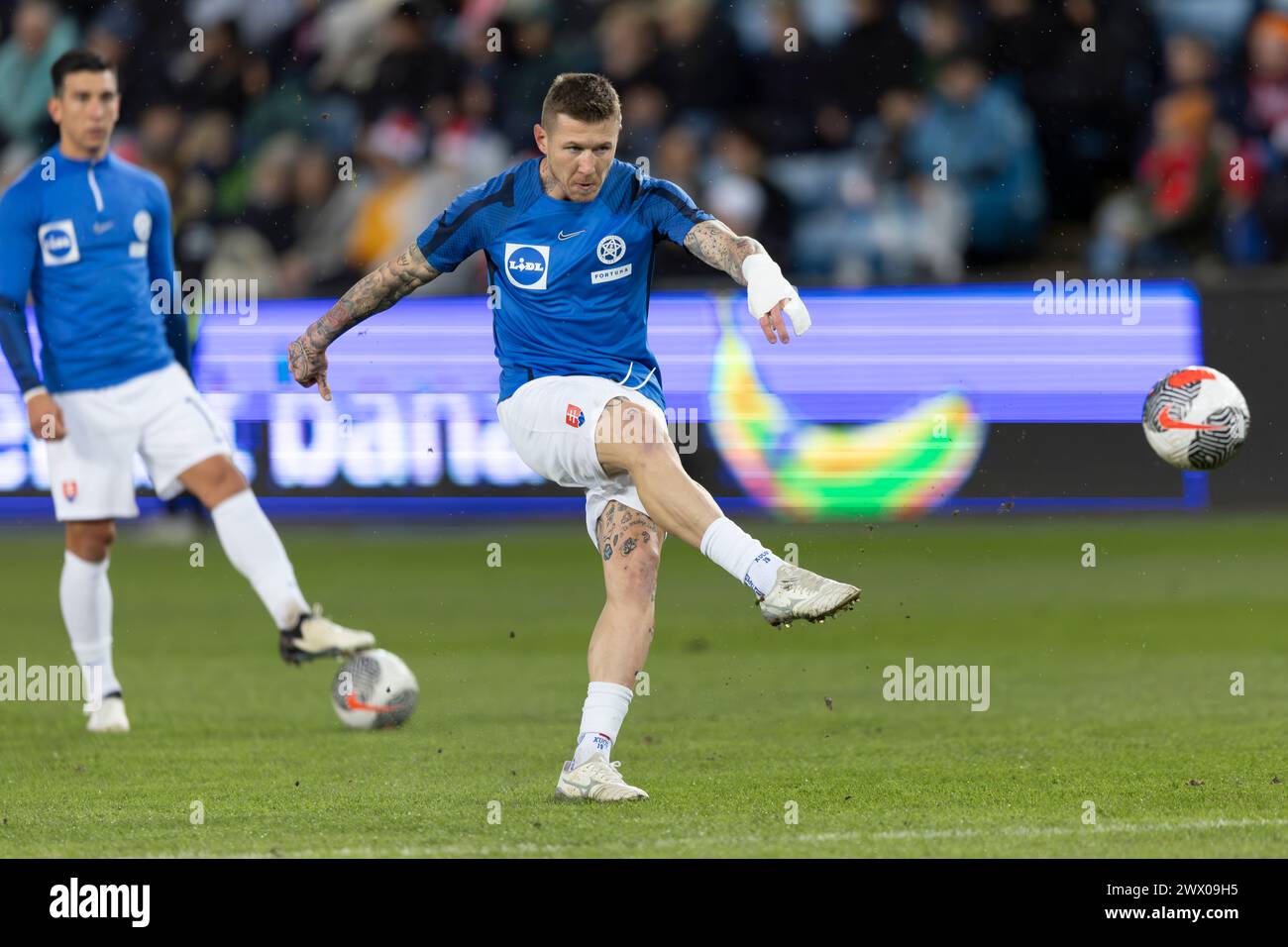 Oslo, Norway 26 March 2024,  Juraji Kucka of Slovakia and Slovan Bratislava SK warm up training session prior to the  football friendly match between Norway and the Slovakia held at the Ullevaal Stadium in Oslo, Norway Credit: Nigel Waldron/Alamy Live News Stock Photo