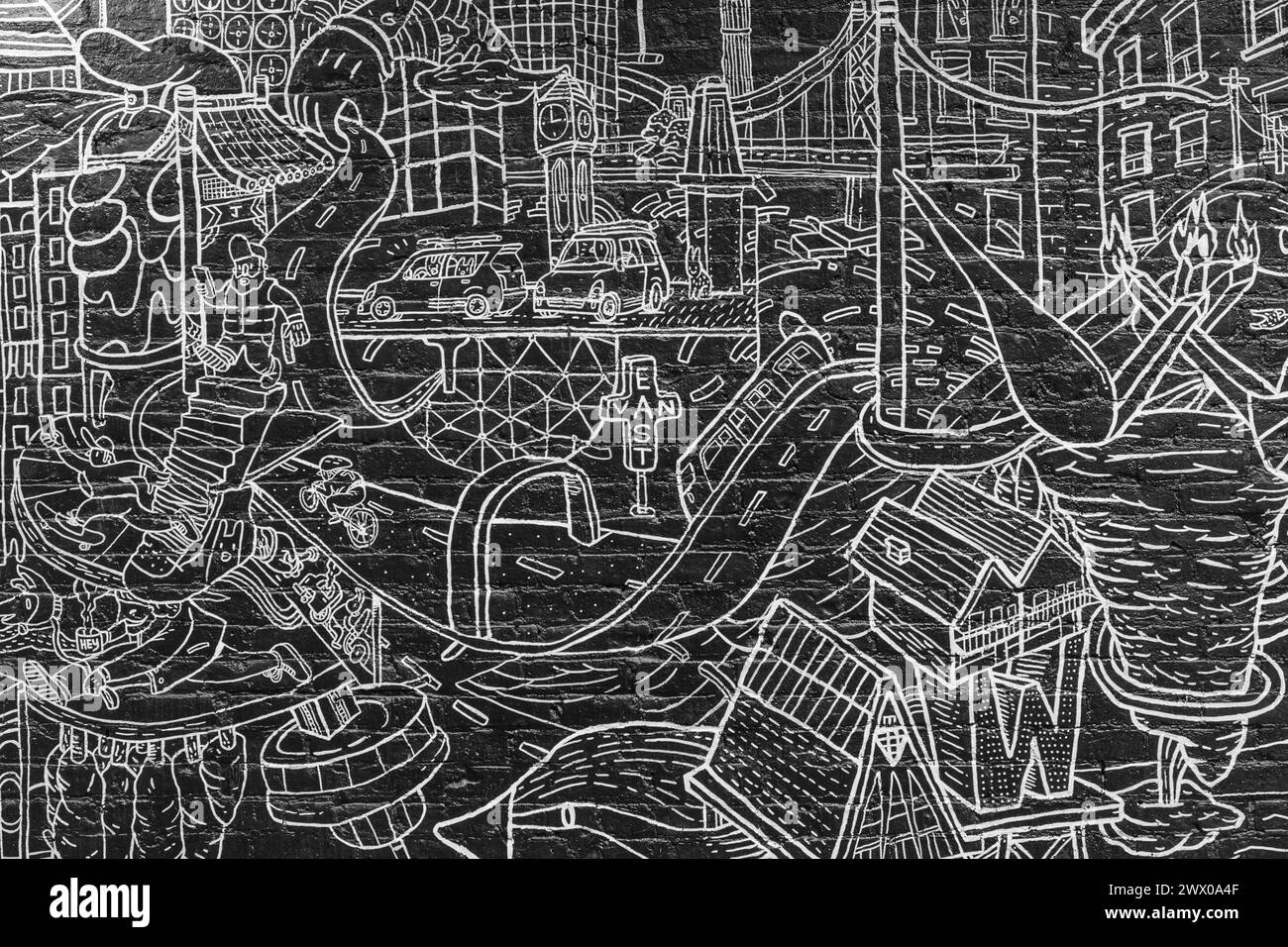 Black and white wall art in the Gastown district of Vancouver Canada Stock Photo