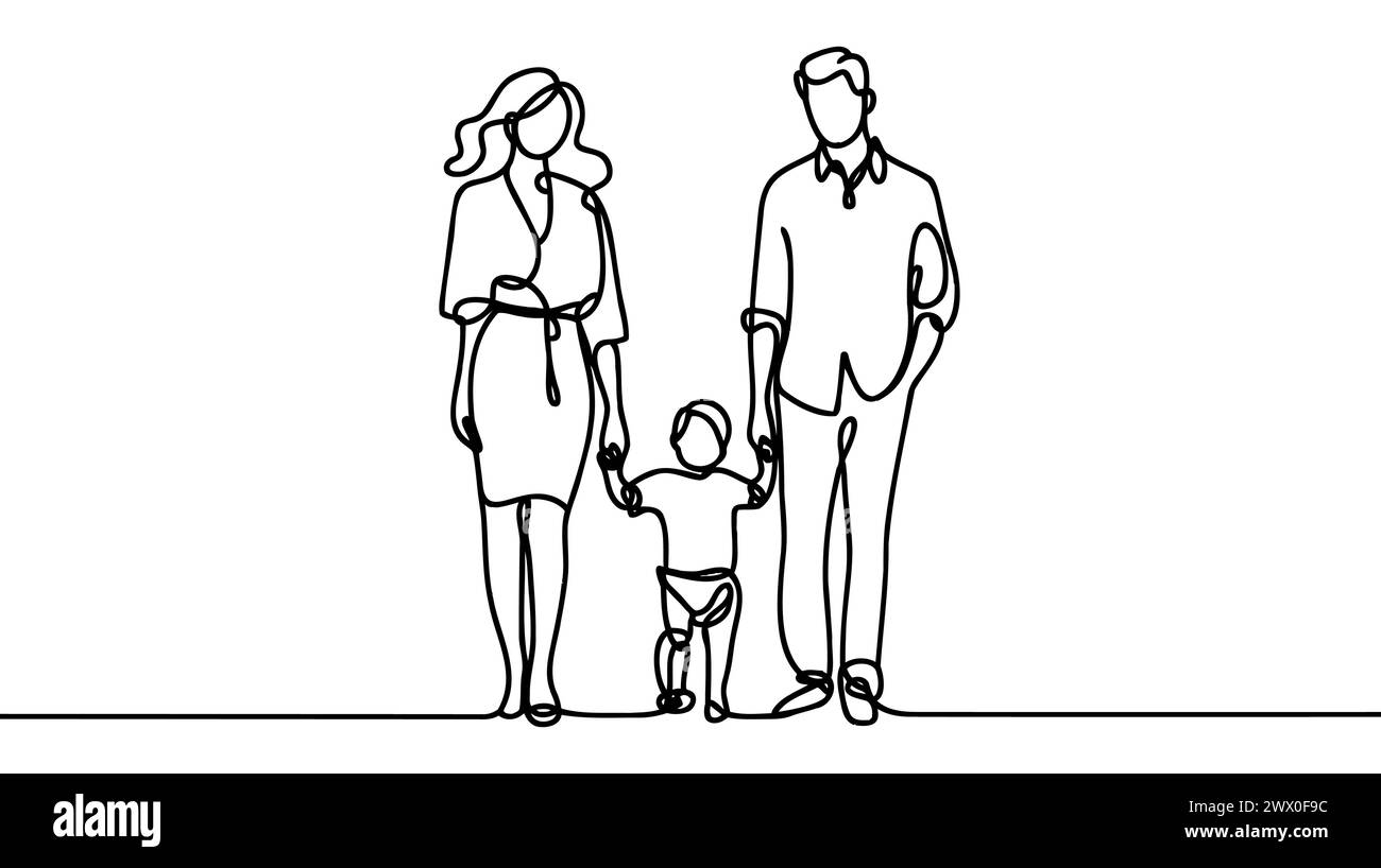 One continuous line drawing of happy family Stock Vector Image & Art ...