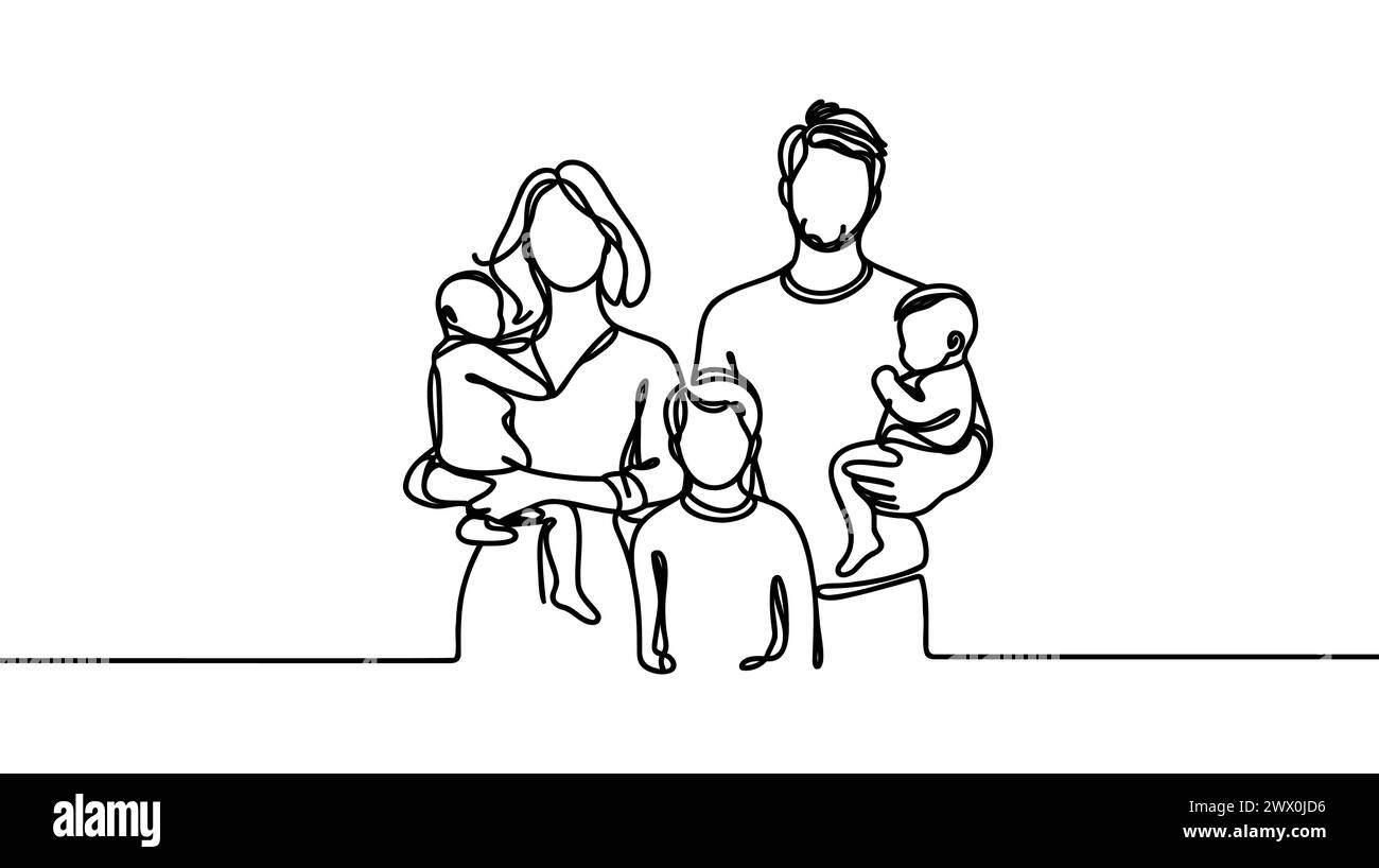 Happy Line Draw One continuous line drawing of happy family Stock Vector Image & Art ...