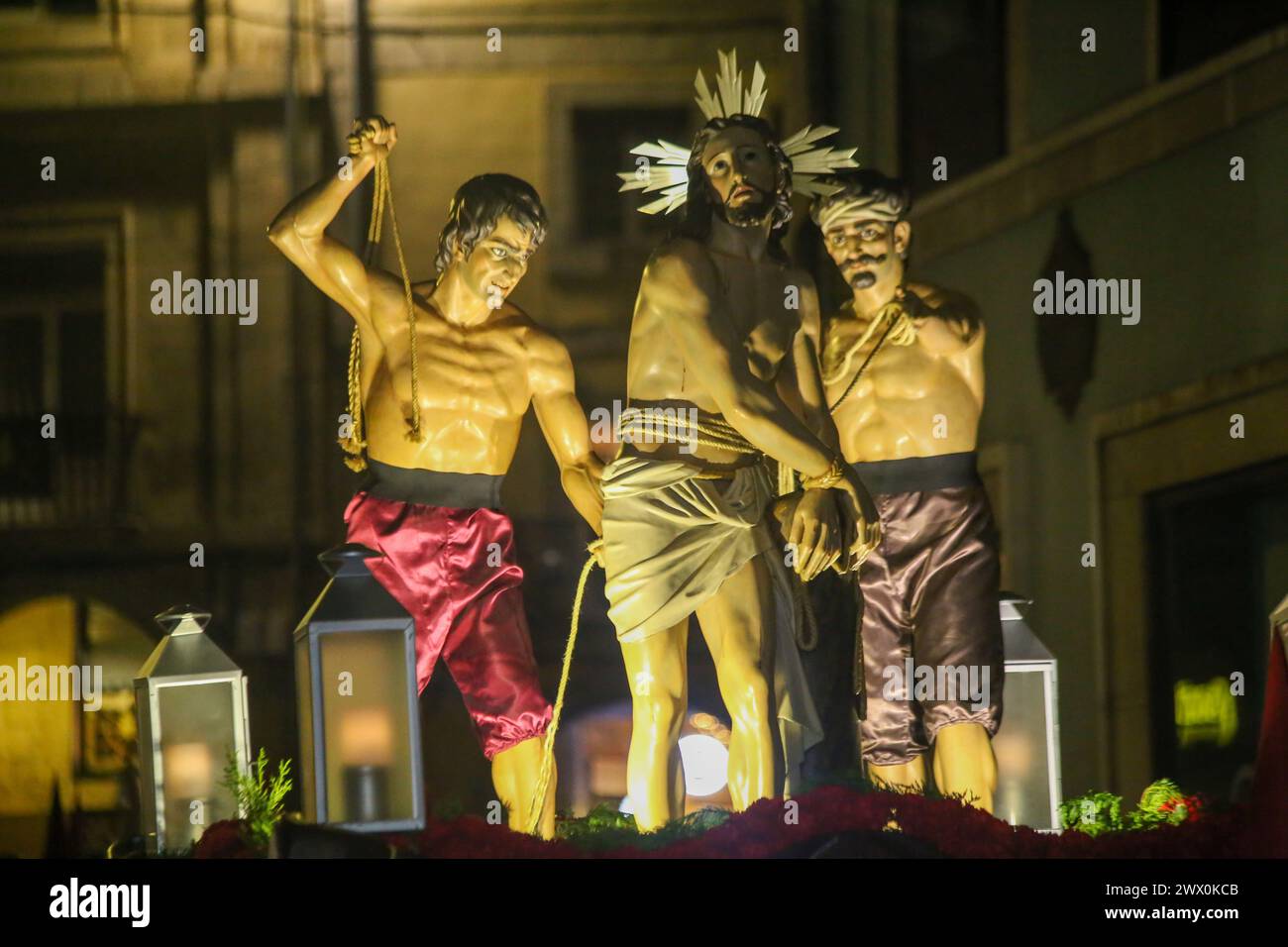 Aviles, Spain. March 26, 2024: The image of 'Jesus tied to the column' during the Procession of Saint Peter, on March 26, 2024, in Avilés, Spain. (Photo by Alberto Brevers/Pacific Press) Credit: Pacific Press Media Production Corp./Alamy Live News Stock Photo