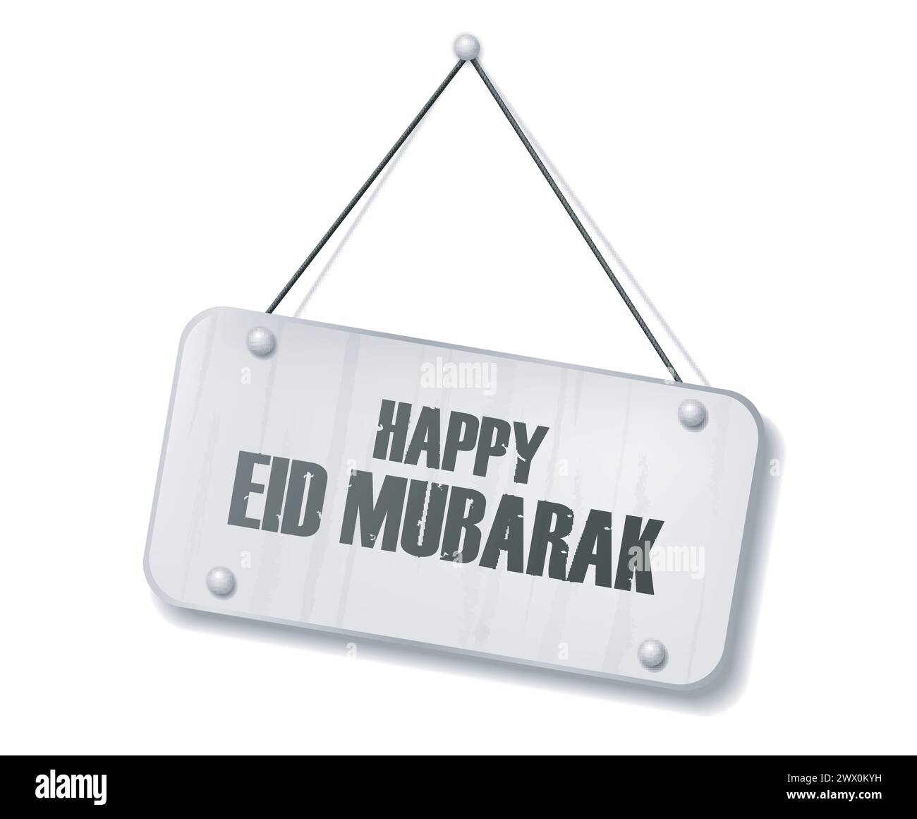 Vintage Old Chrome Sign with Happy Eid Mubarak Text, Vector Illustration Stock Vector