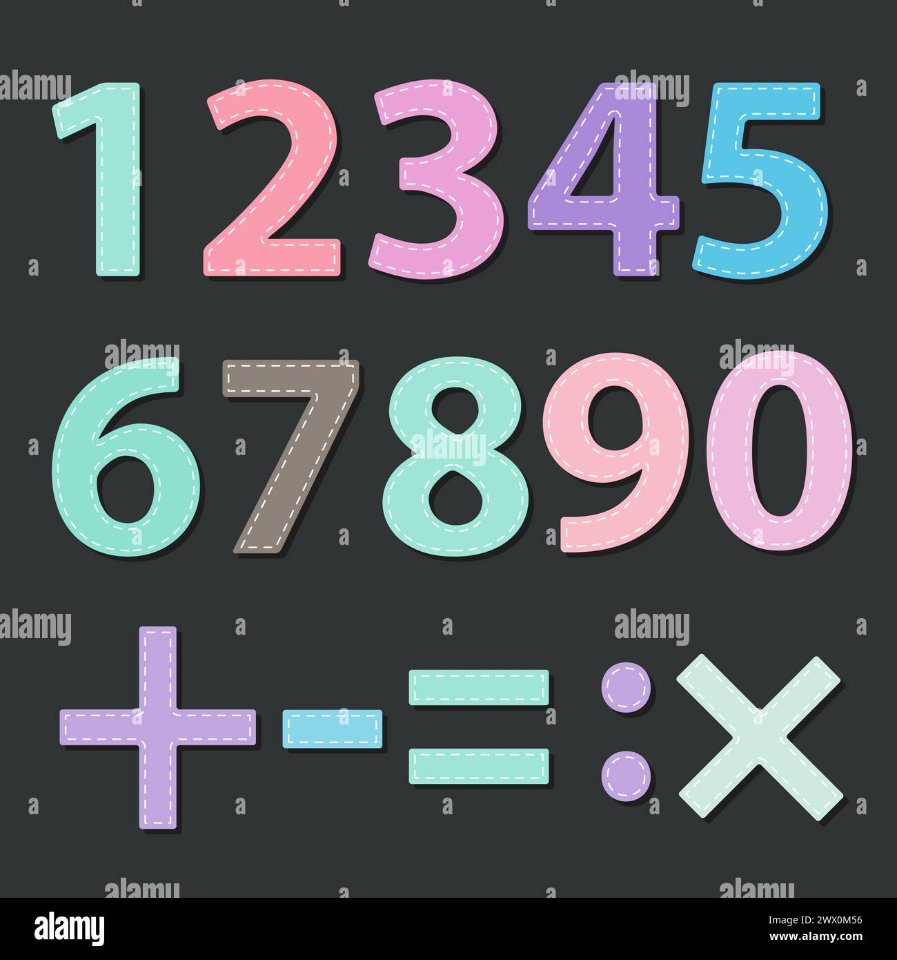 Number Multicolored Sets with Stitched Effects, Vector Illustration Stock Vector
