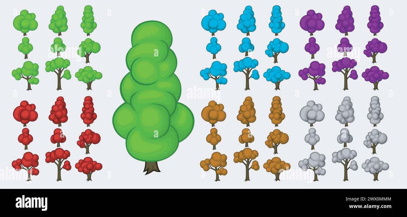 Colorful Tree Cartoon Sets, Vector Illustration Stock Vector