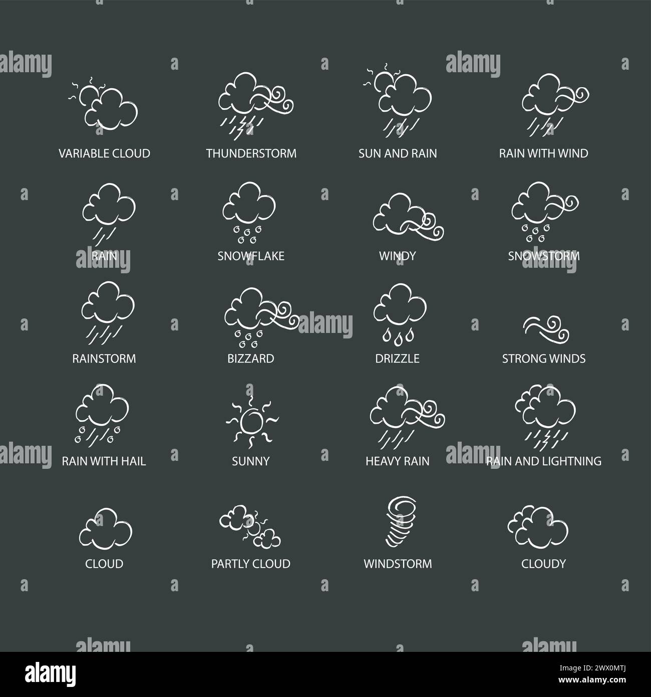 Weather Doodle Icon Set, Real Pen Sketch Suitable For For Web, Mobile and Infographics, Vector Illustration Stock Vector