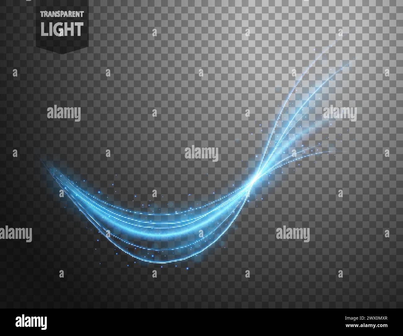 Abstract Blue Wavy Line of Light with Blue Bokeh on Transparent Background, Isolated and Easy to Edit, Vector Illustration Stock Vector