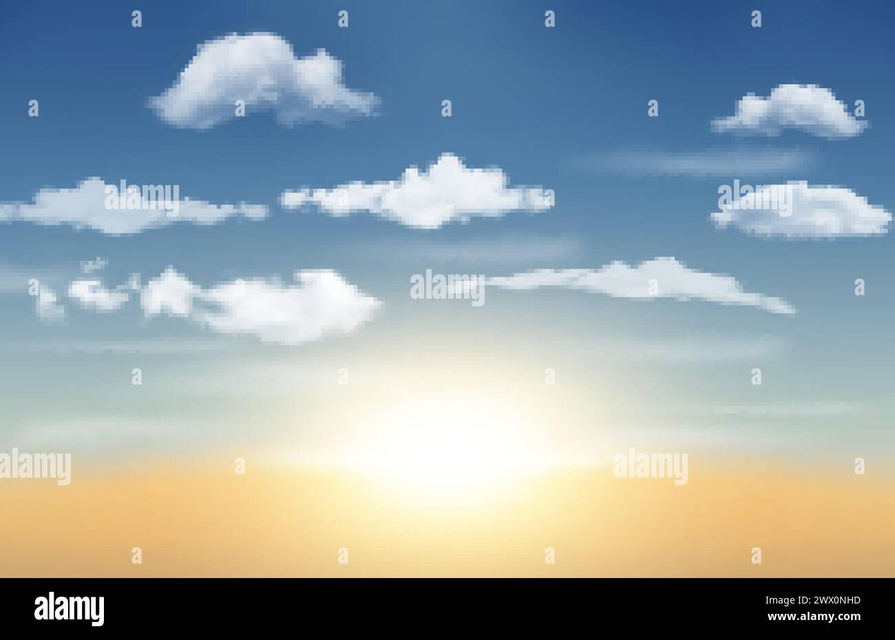 Realistic Sunrise with Blue Sky and Clouds, Vector Illustration Stock Vector