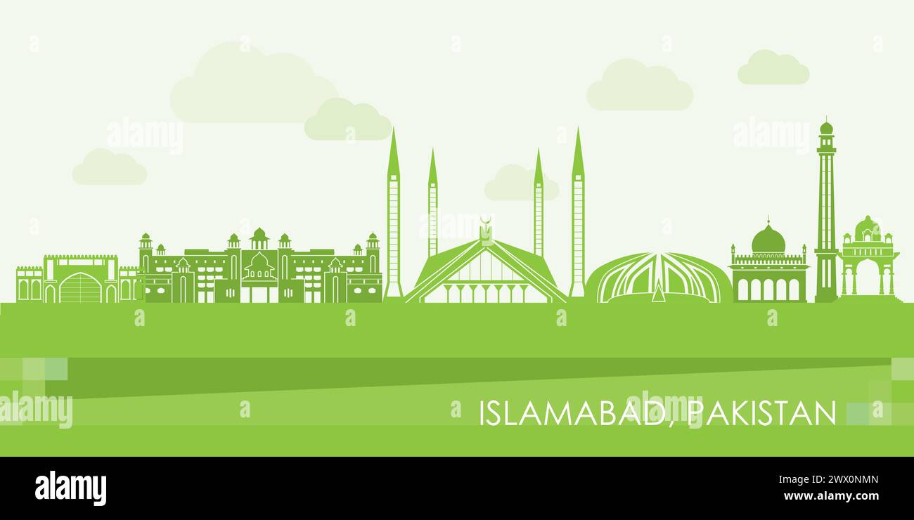 Green Skyline panorama of city of Islamabad, Pakistan - vector illustration Stock Vector