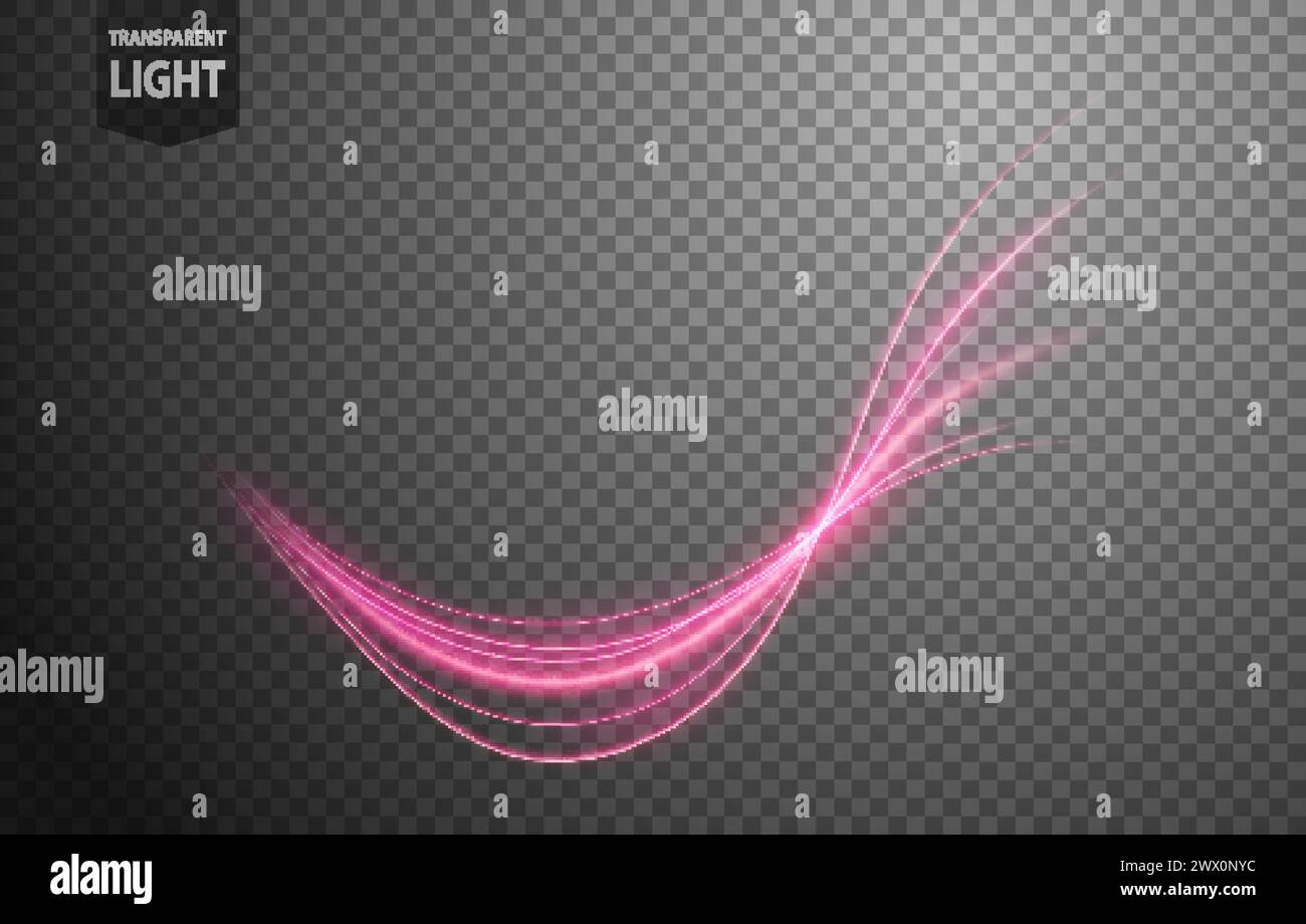 Abstract Pink Wave of Light with A Transparent Background, Isolated and Easy to Edit, Vector Illustration Stock Vector