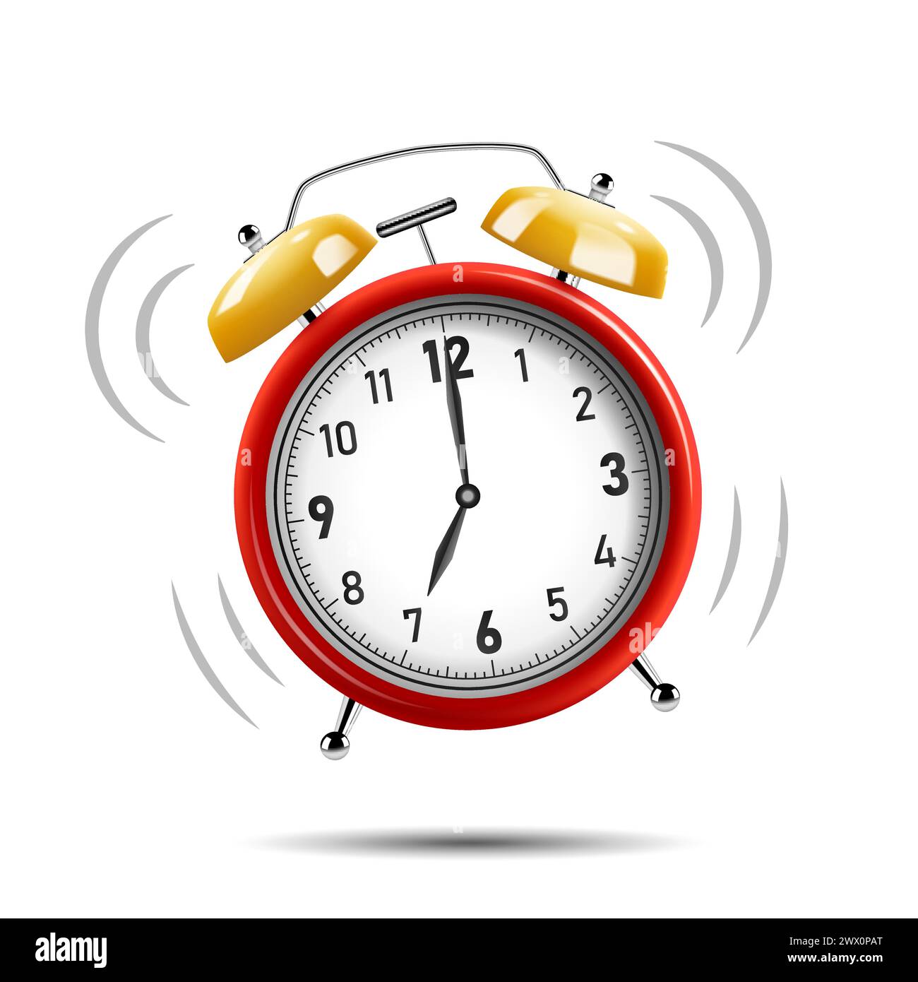 Realistic Red Alarm Clock Ringing, Isolated on White Background, Vector Illustration Stock Vector