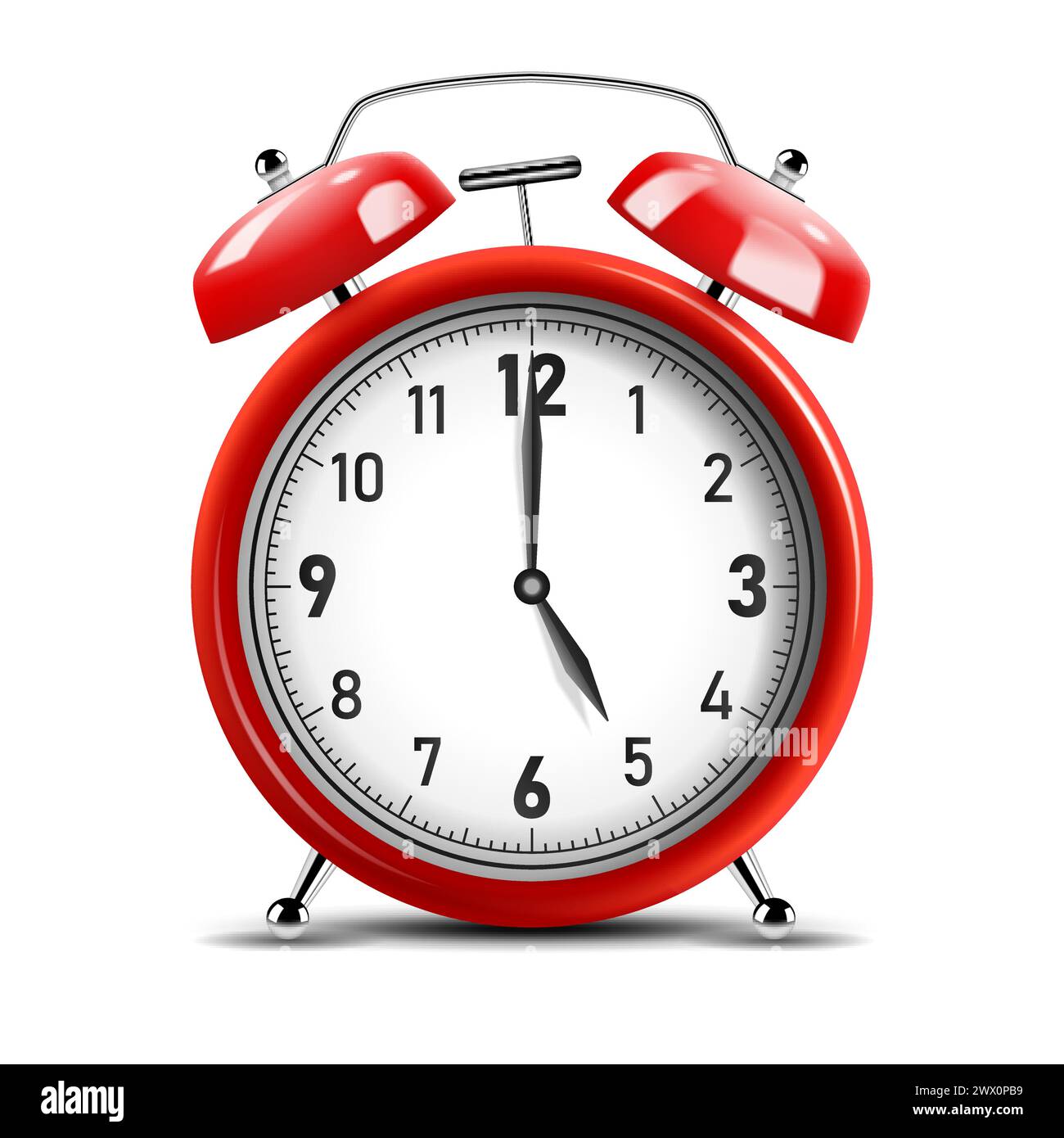 Realistic Shiny Red Alarm Clock, Vector Illustration Stock Vector