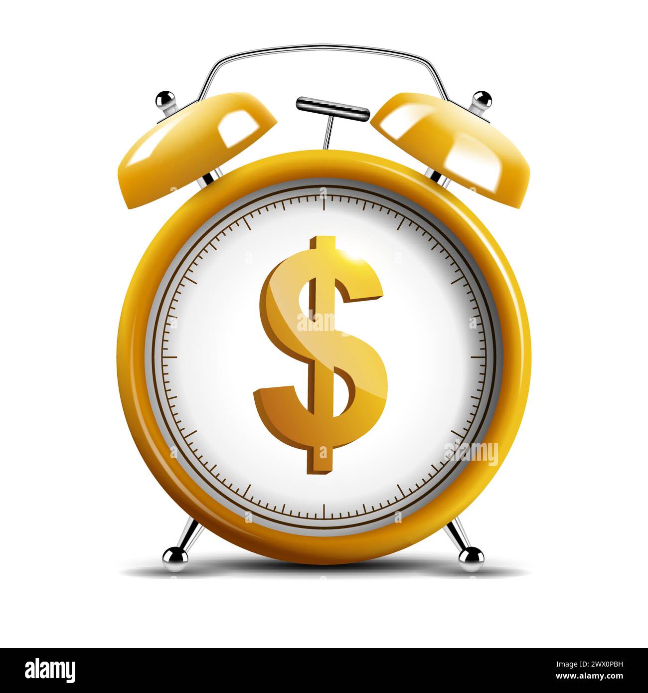 Realistic Shiny Gold Alarm Clock with Shiny Dollar Emblem, Time Is ...