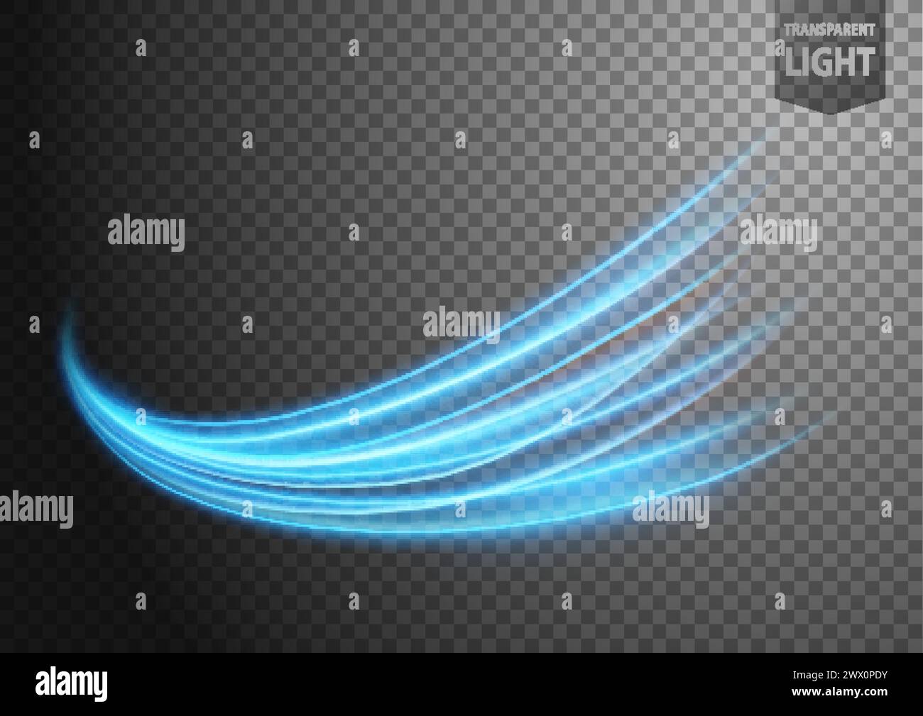 Abstract Blue Wavy Line of Light with A Transparent Background, Isolated and Easy to Edit, Vector Illustration Stock Vector
