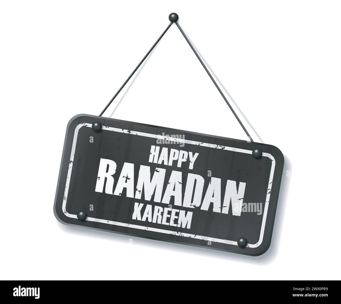 Vintage Old Black Sign with Happy Ramadan Kareem Text, Vector Illustration Stock Vector
