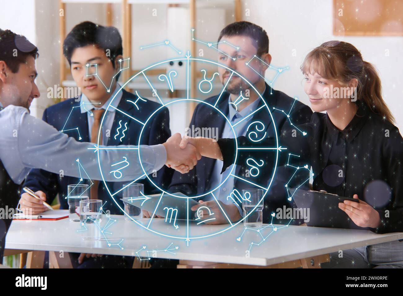 Human Compatible Office Human resources commission shaking hands with male applicant in office ...