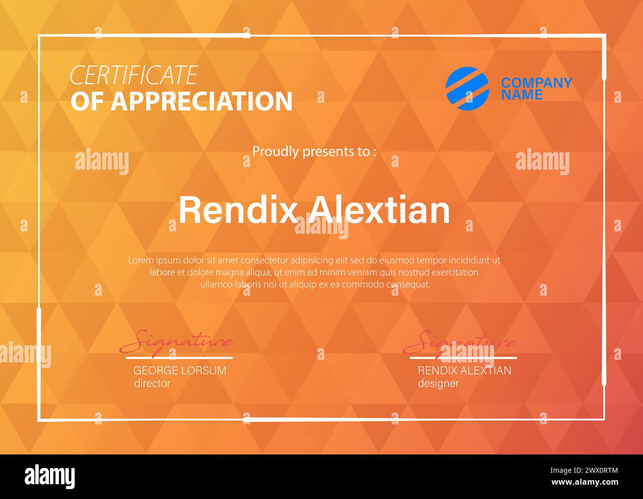 Certificate of Appreciation Template, with Geometric Background, Vector Illustration Stock Vector