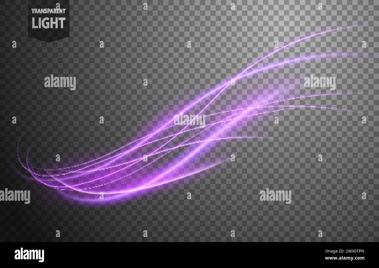 Abstract Violet Wave of Light with A Transparent Background, Isolated and Easy to Edit, Vector Illustration Stock Vector