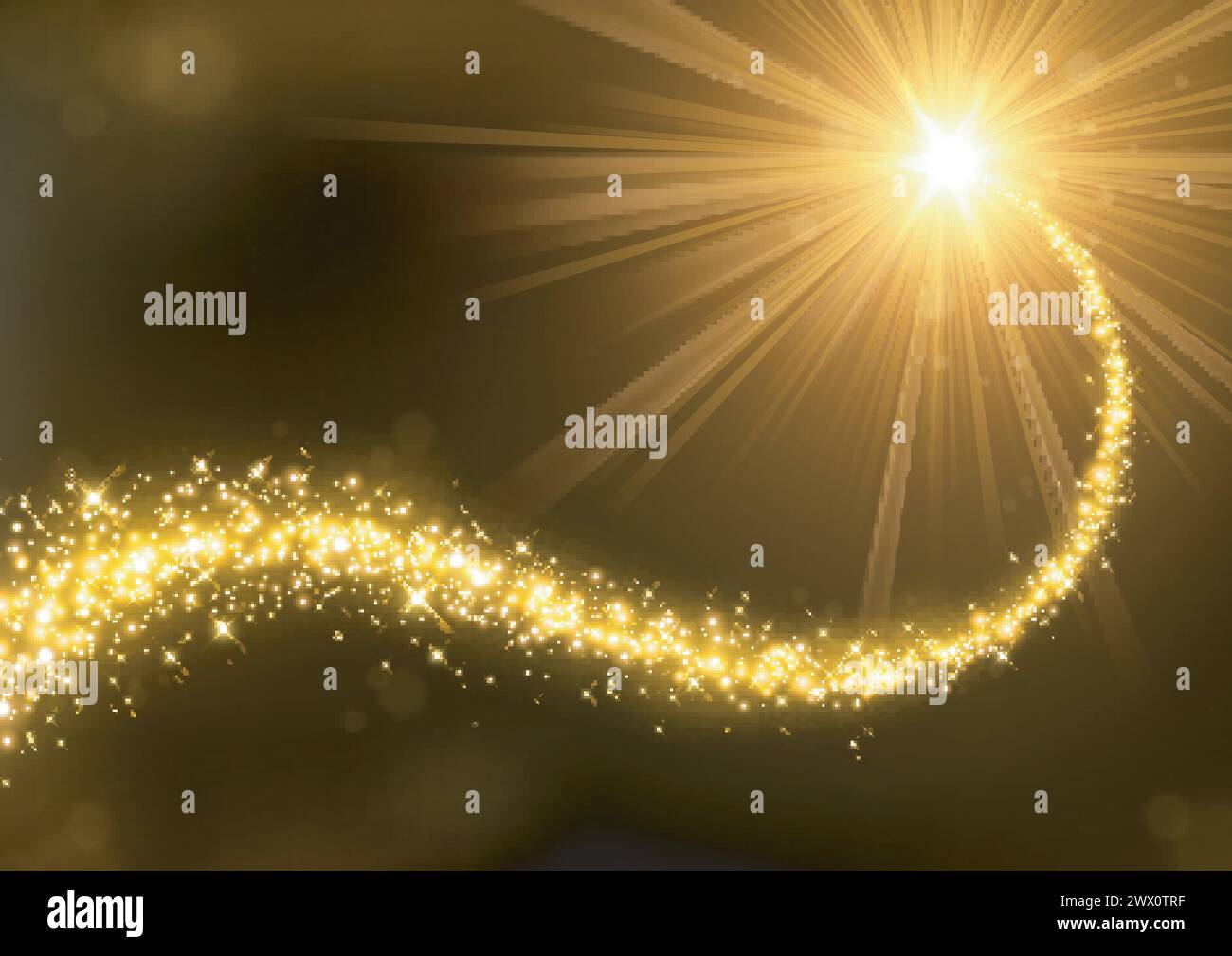 Magic Gold Glitter with Illuminated Light Background, Vector Illustration Stock Vector