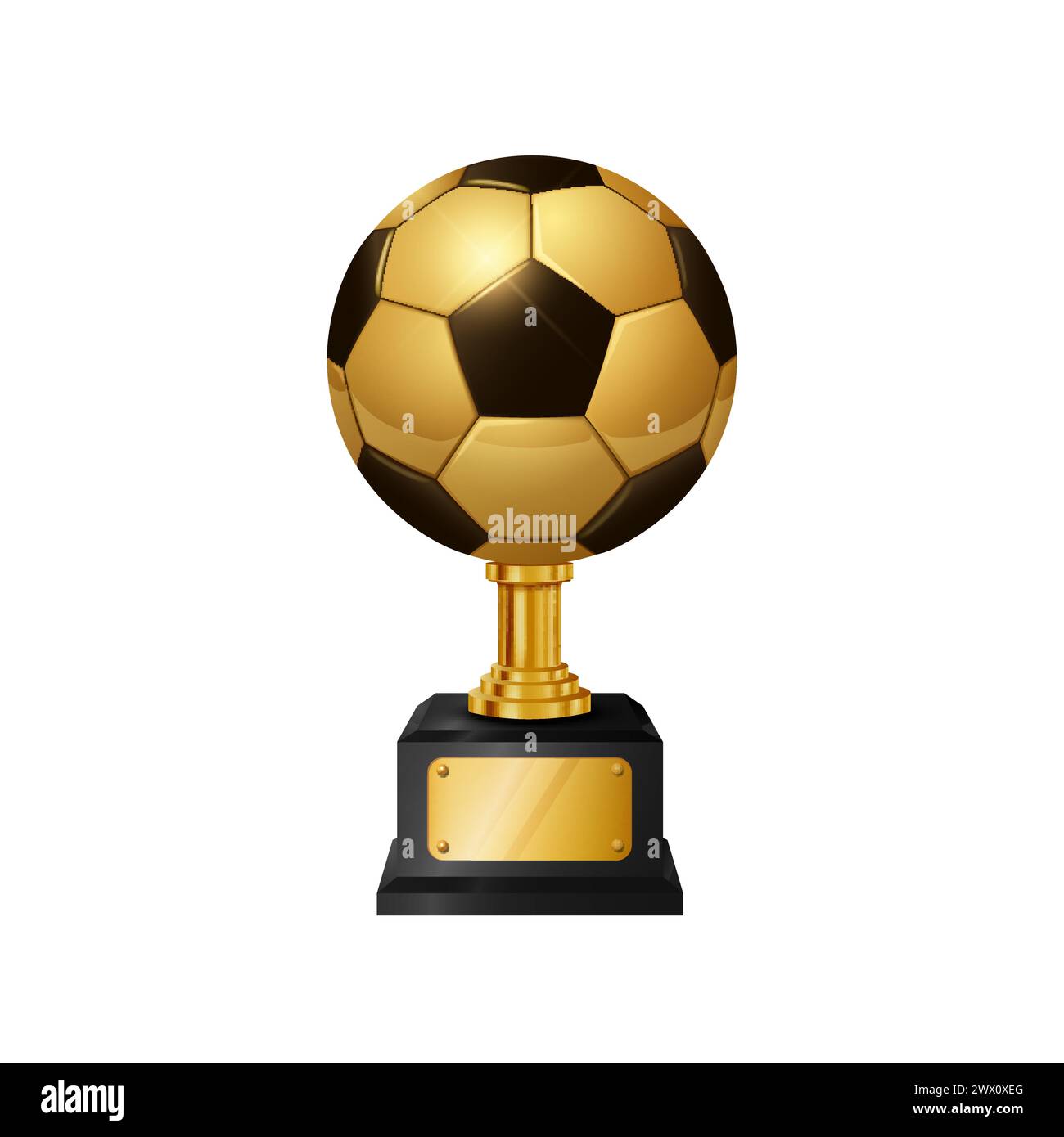 Realistic Gold Soccer Ball Trophy, Isolated on White Background, Vector Illustration Stock Vector