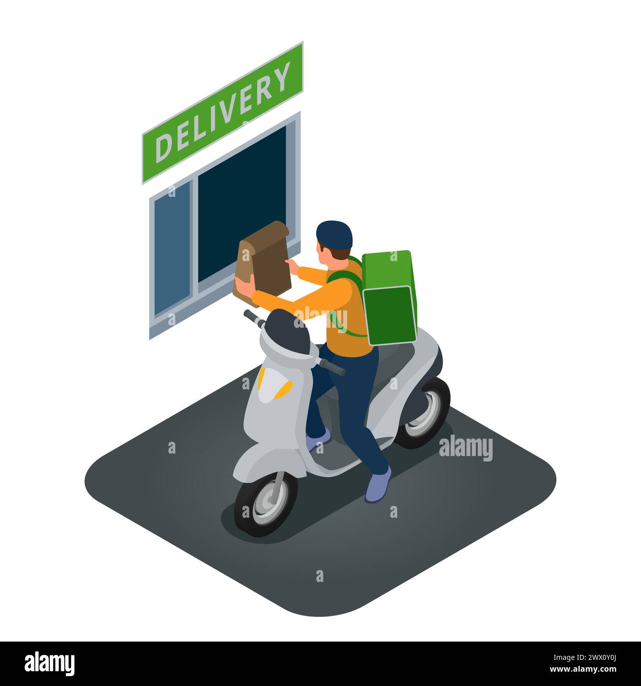Cloud kitchen concept with fast delivery symbols isometric vector illustration Stock Vector
