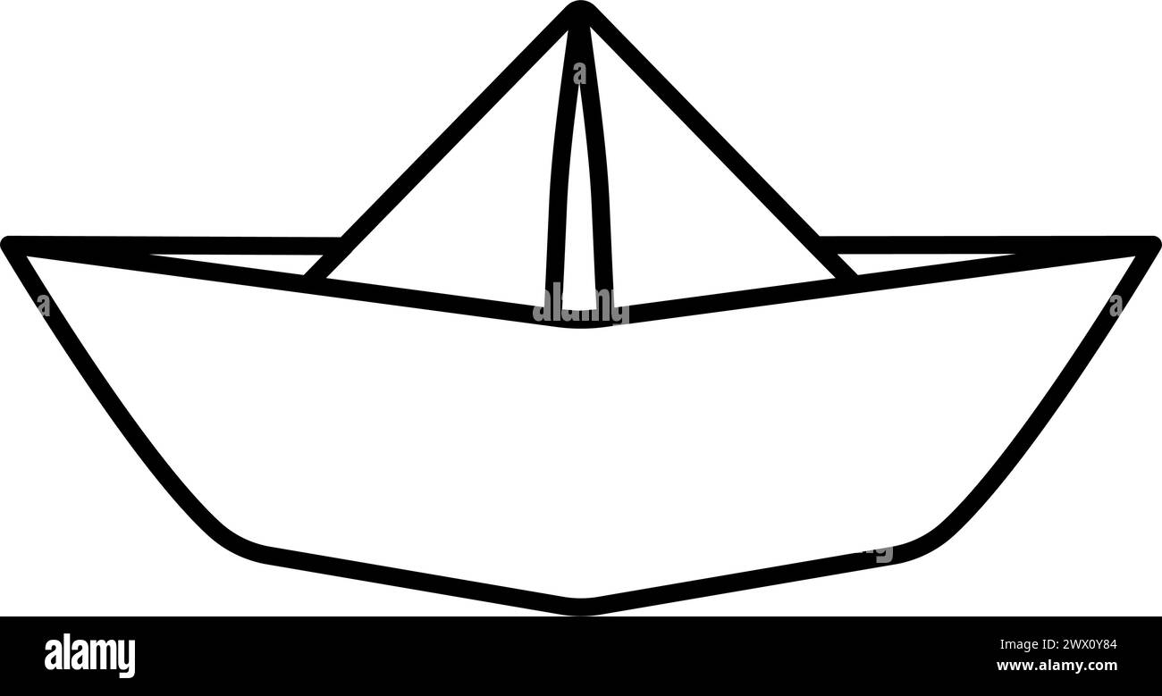 Paper boat origami logo icon. Outline vector illustration Stock Vector