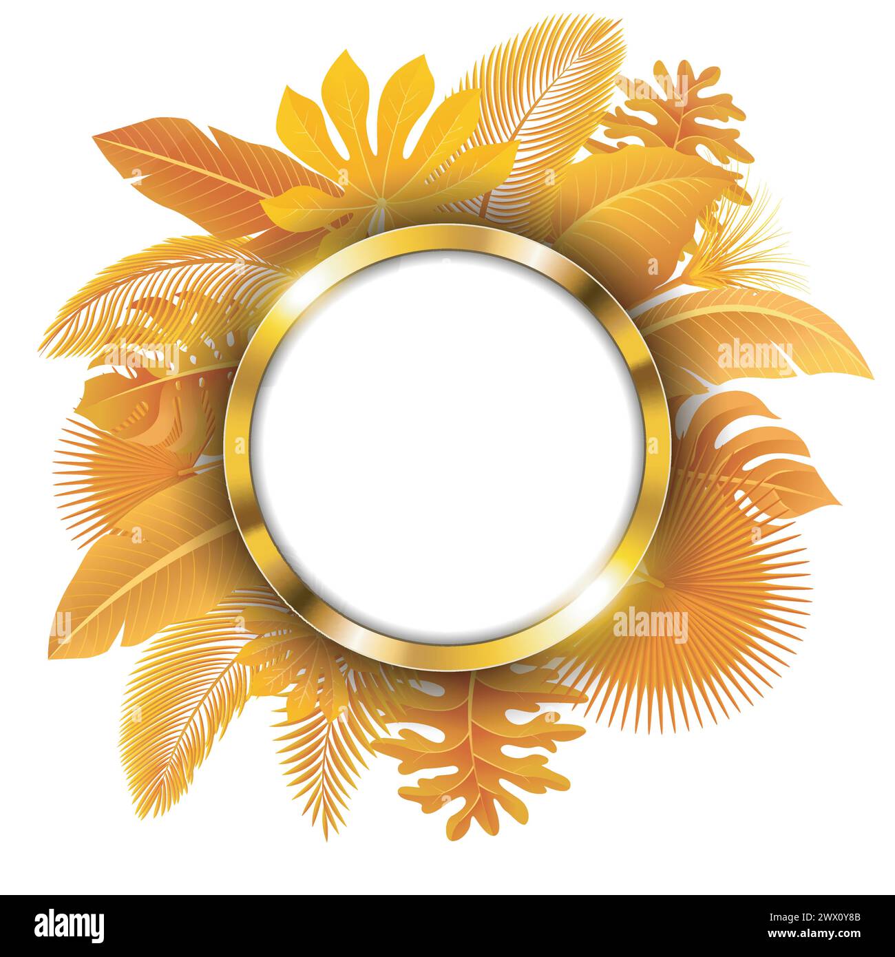 Sign with Text Space of Turn Yellow Tropical Leaves. Suitable For Nature Concept, Vacation, and Autumn, Vector Illustration Stock Vector