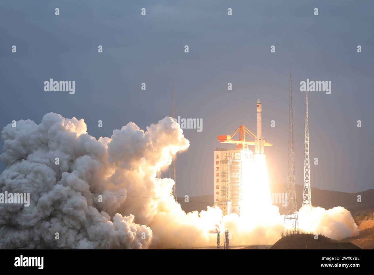 Taiyuan. 27th Mar, 2024. A modified version of a Long March-6 rocket carrying the Yunhai-3 02 satellite lifts off from the Taiyuan Satellite Launch Center in north China's Shanxi Province, March 27, 2024. The satellite has entered the preset orbit and will be used for atmospheric and marine environment surveys, space environment monitoring, disaster prevention and reduction, and scientific experiments. Credit: Zheng Bin/Xinhua/Alamy Live News Stock Photo