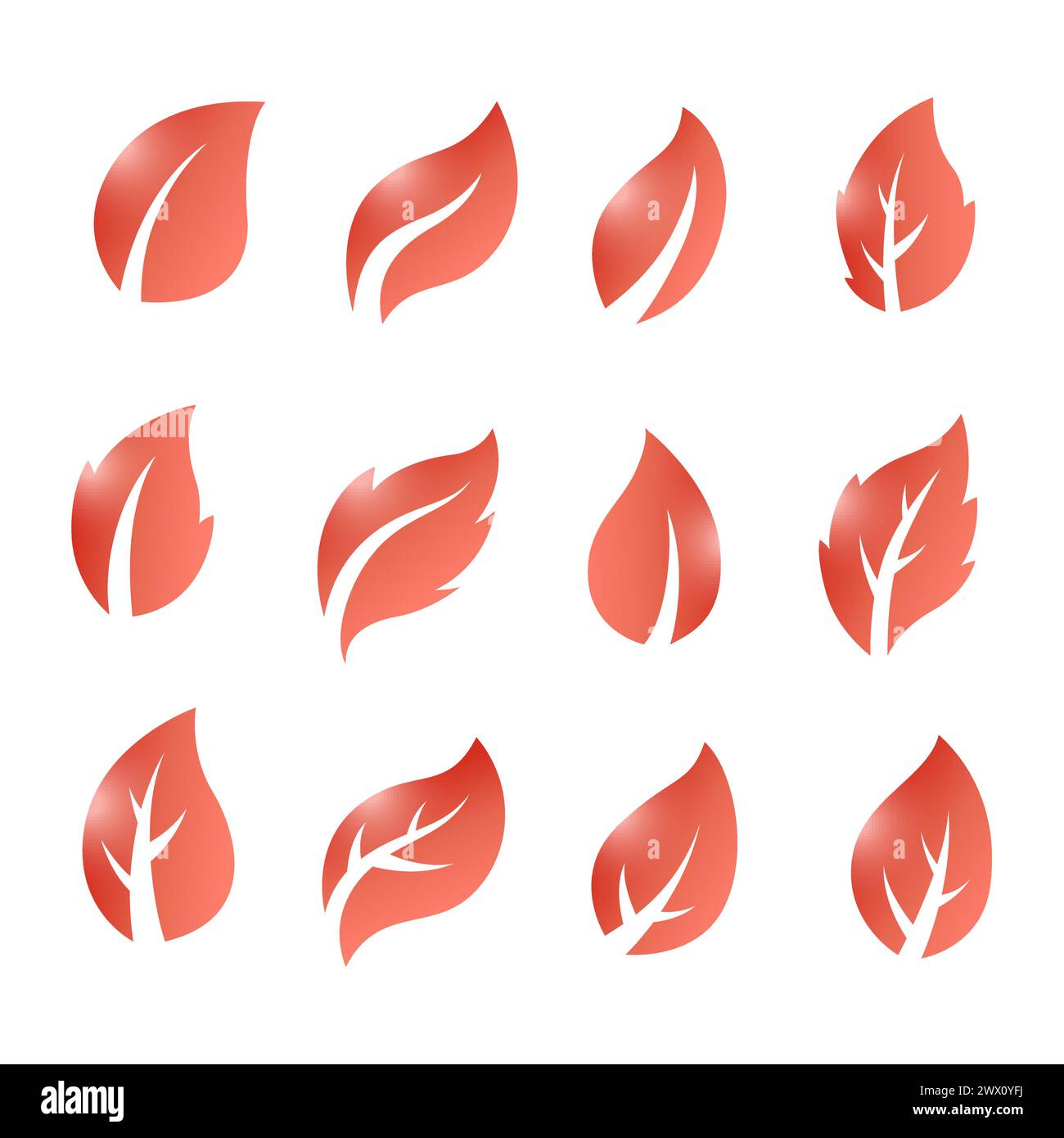 Artistic Collection of Red Leaves Set, Vector Illustration Stock Vector