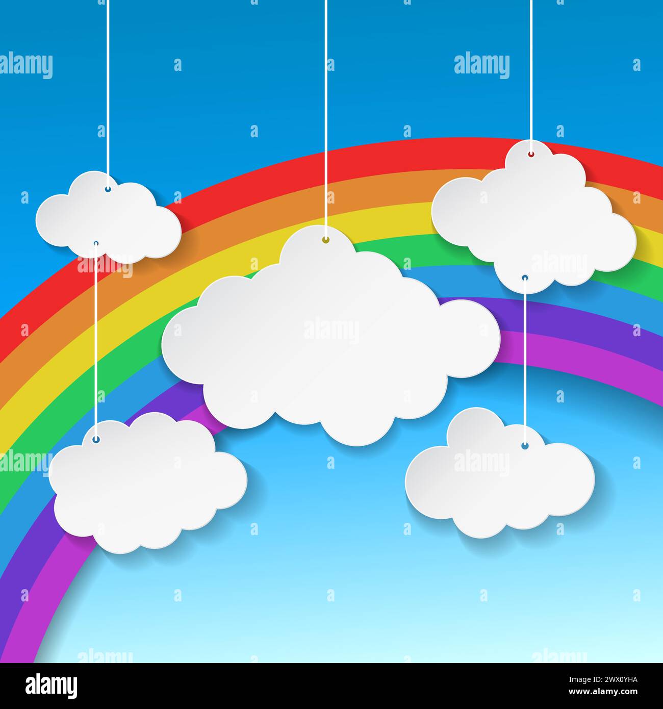 Clouds on Rainbow Background, Vector Illustration Stock Vector