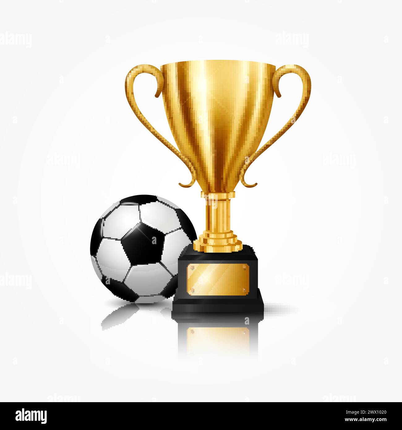 Realistic Golden Trophy with Soccer Ball, Isolated on White Background, Vector Illustration Stock Vector