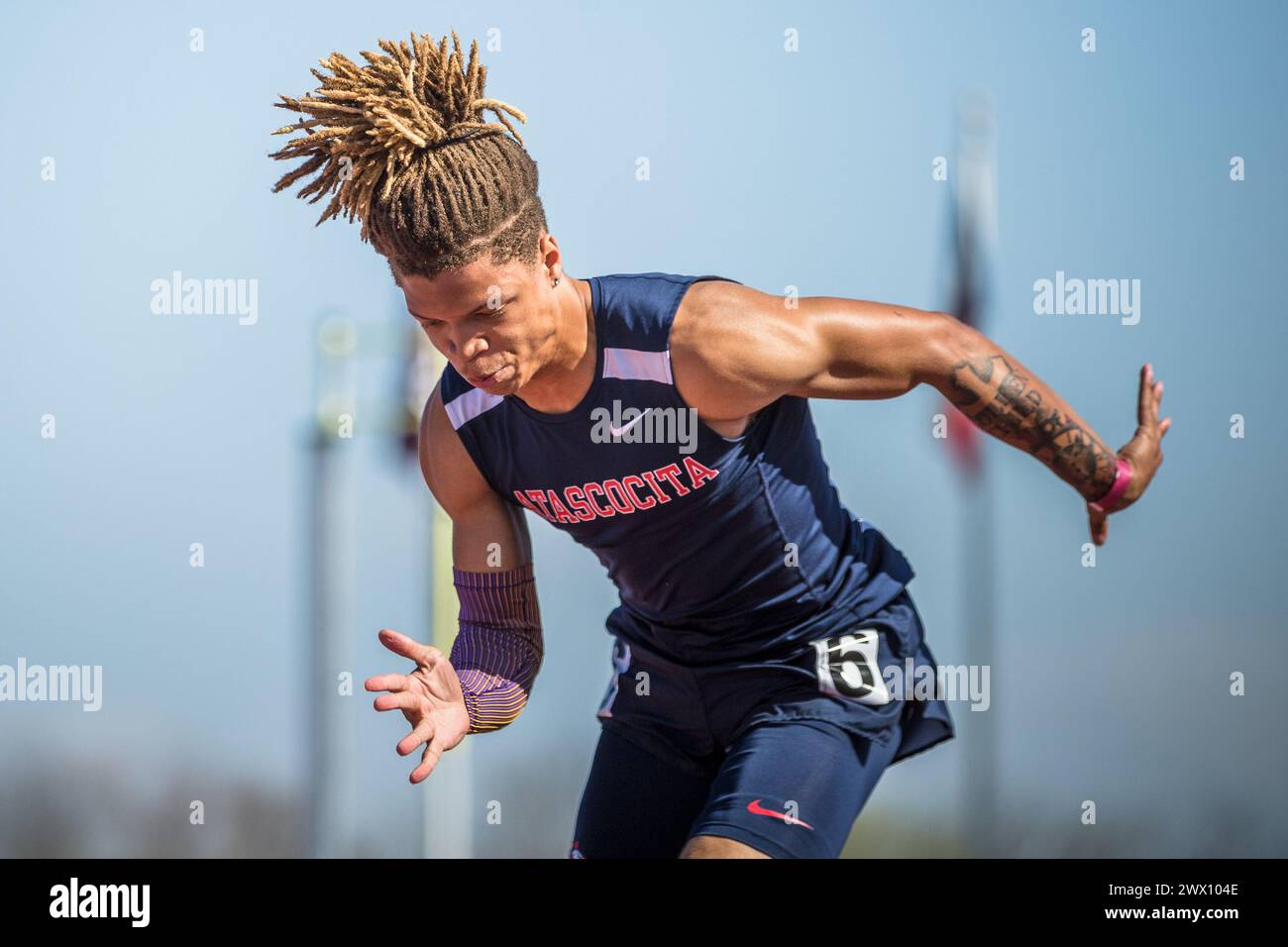 March 1, 2024 Jelani Watkins of Humble Atascocita High School competes