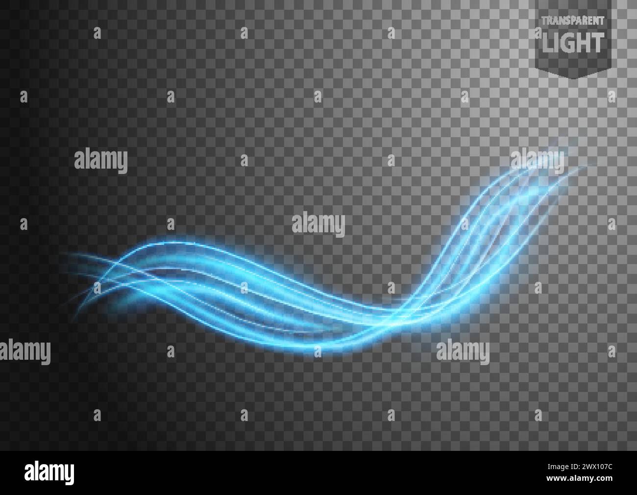 Abstract Blue Wavy Line of Light with A Transparent Background, Isolated and Easy to Edit, Vector Illustration Stock Vector